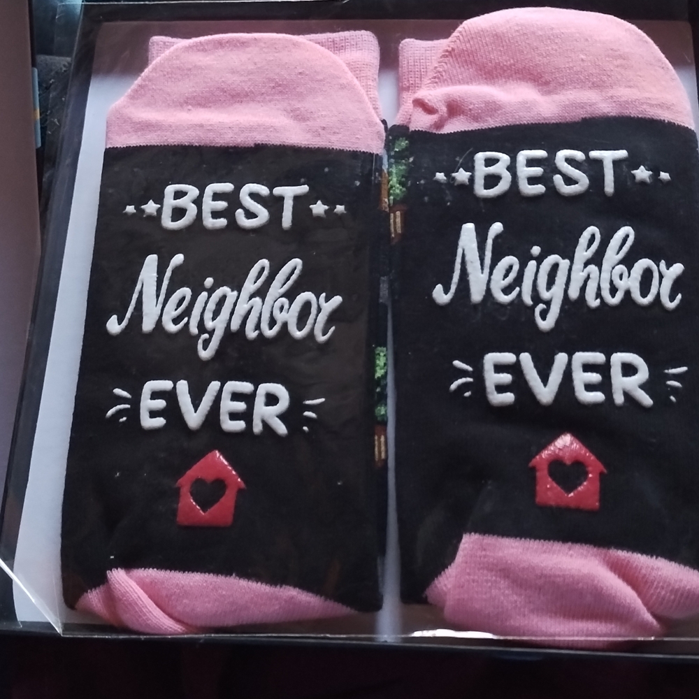 Charming Pink and Black 'Best Neighbor Ever' Socks